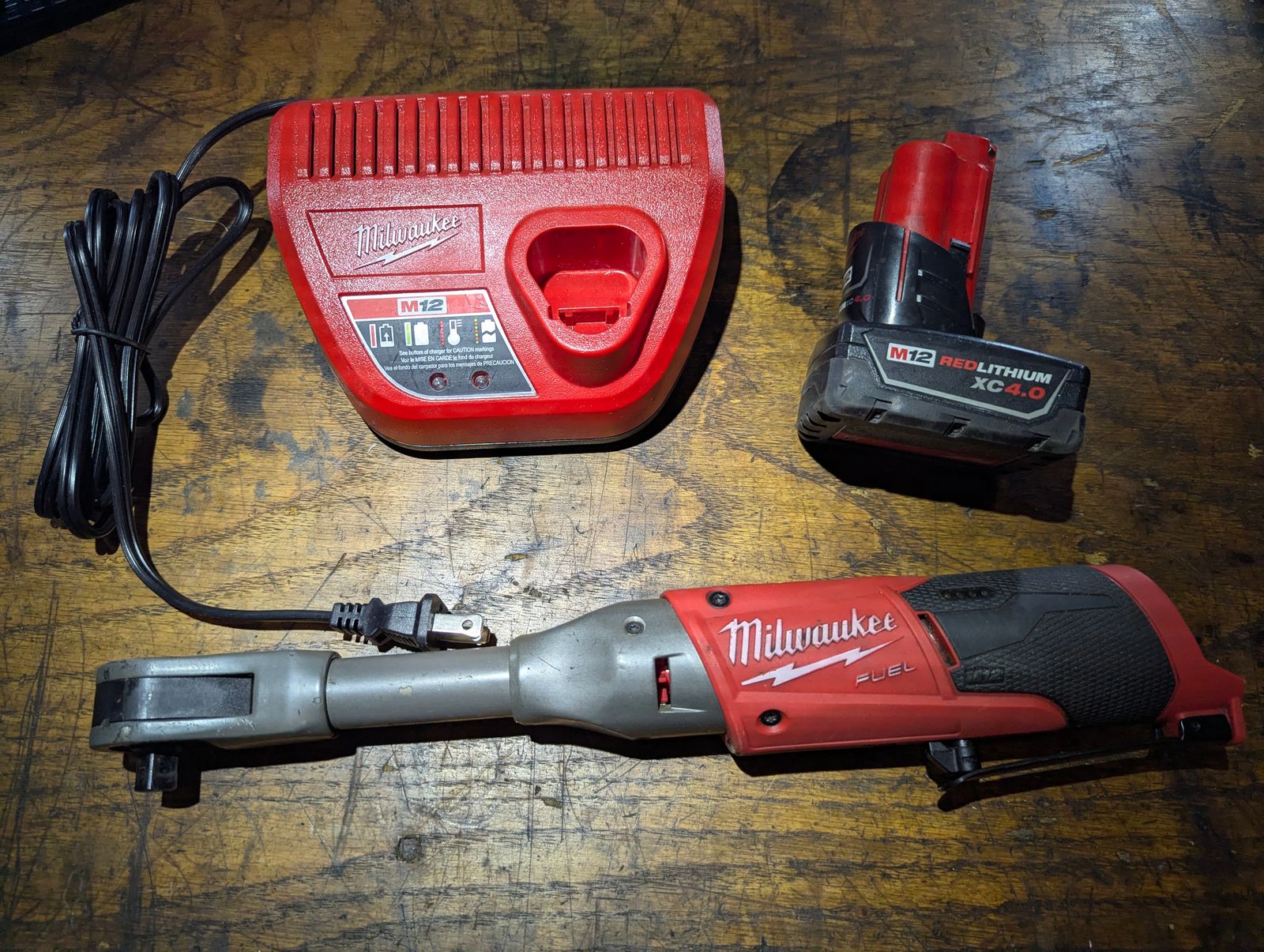 Milwaukee M12 FUEL 3/8" Extended Reach Ratchet with Battery and Charger